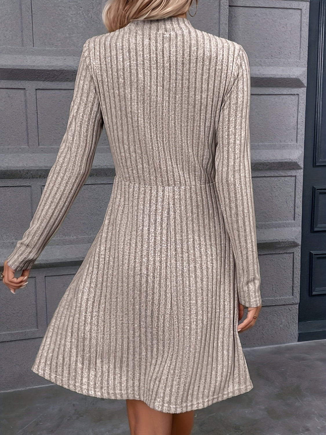 Decorative Button Mock Neck Long Sleeve Sweater Dress