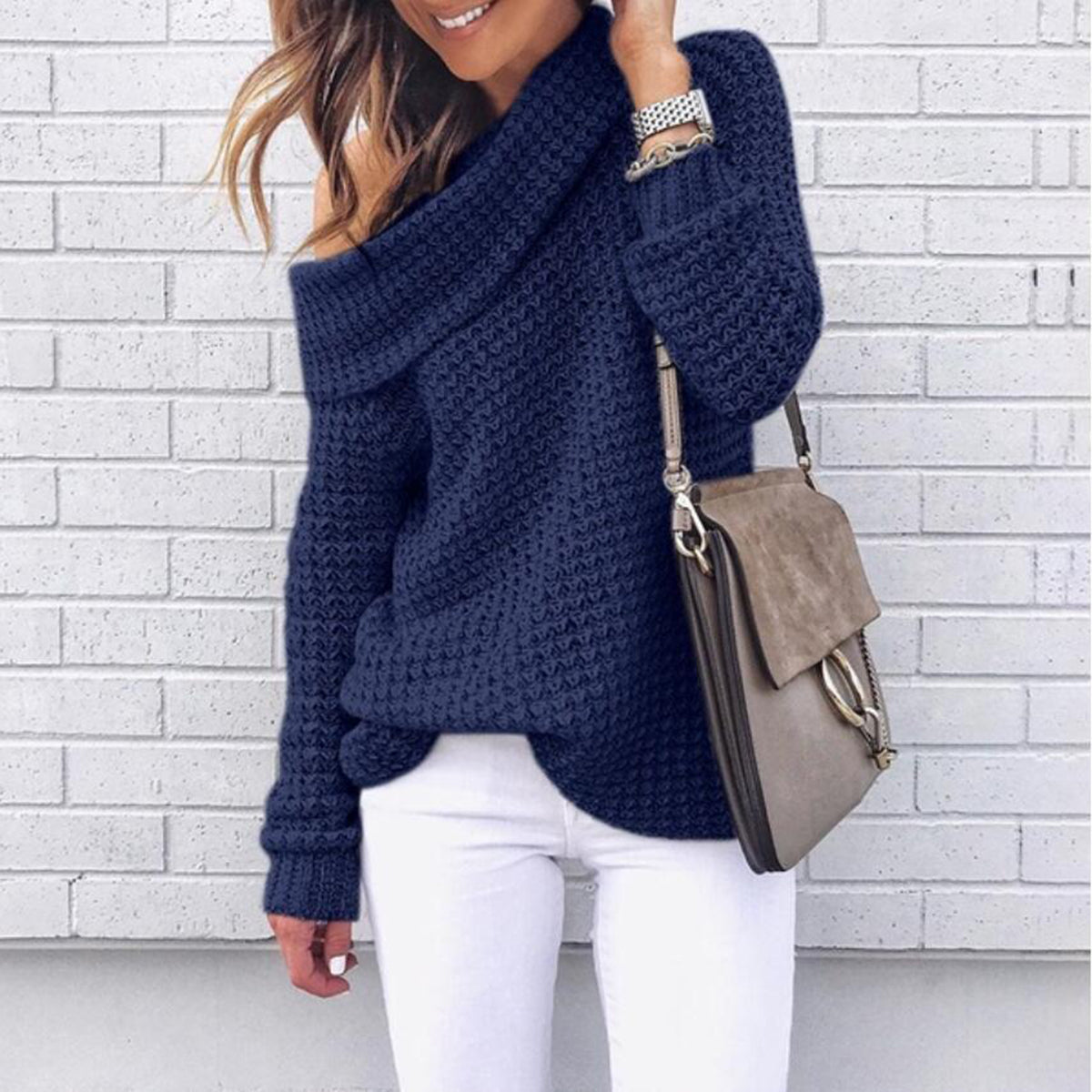 Openwork Off-Shoulder Sweater