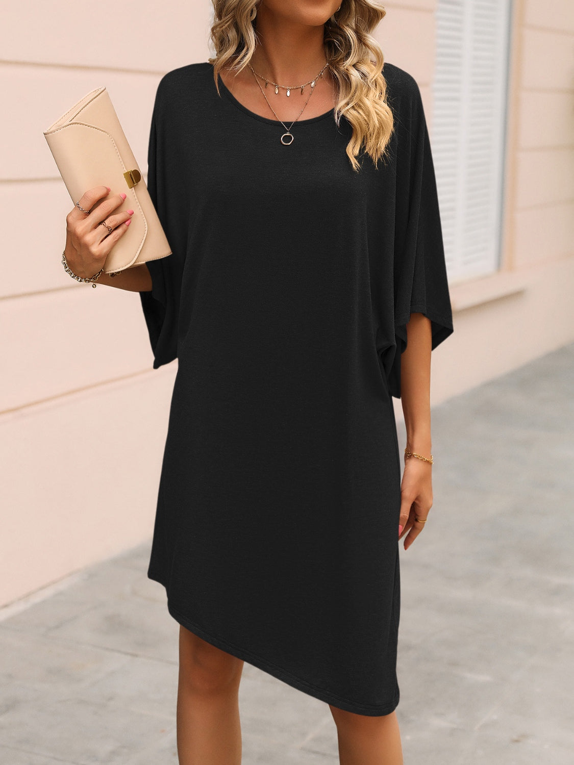 Round Neck Three-Quarter Sleeve Tee Dress