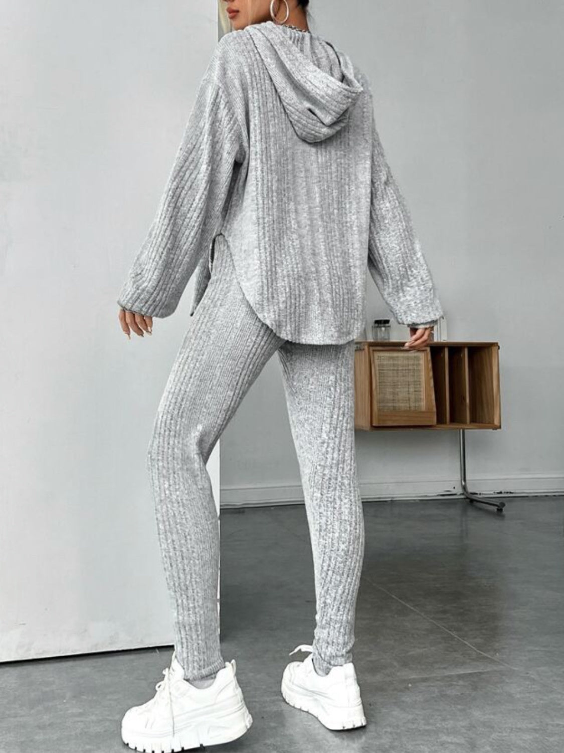 Round Neck Dropped Shoulder Hoodie and Pants Set