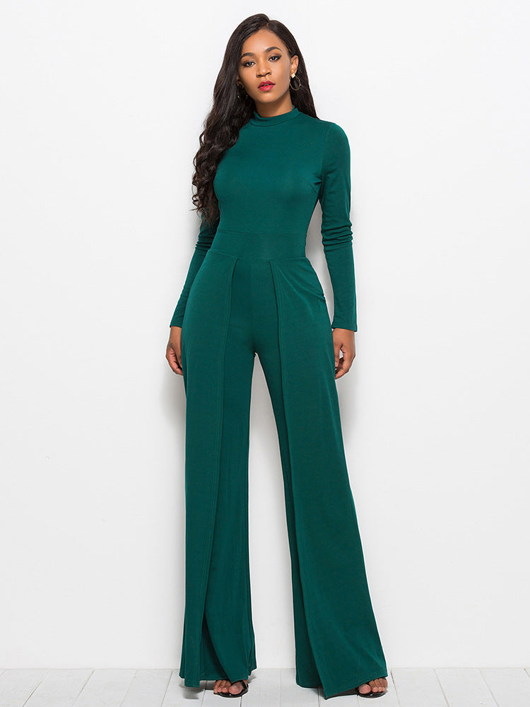 Long Sleeve Mock Neck Wide Leg Jumpsuit