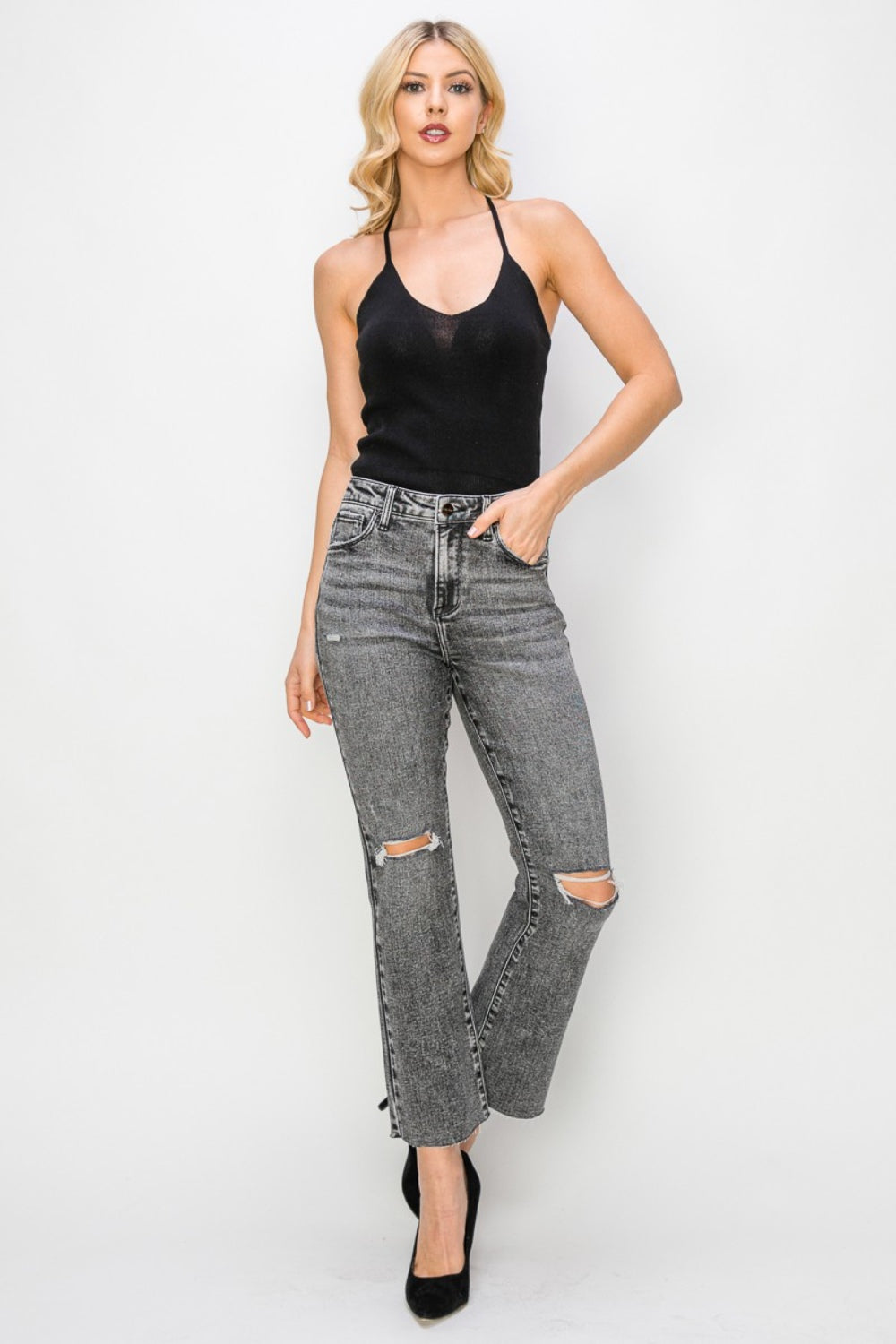 RISEN High Waist Distressed Straight Jeans