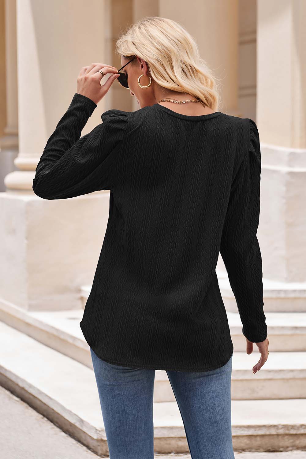 Round Neck Puff Sleeve Blouse