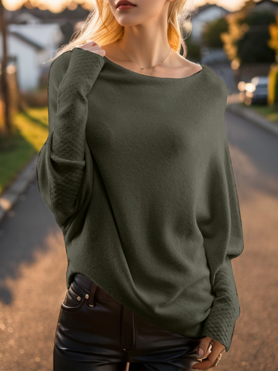 Texture Round Neck Long Sleeve Sweater